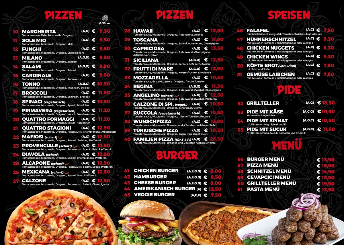 Speisekarte, Pizzalino Hallein
