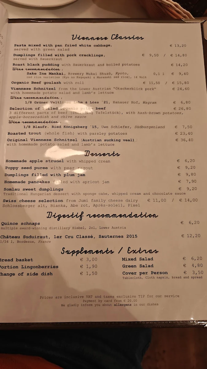 Speisekarte, Glacis Beisl