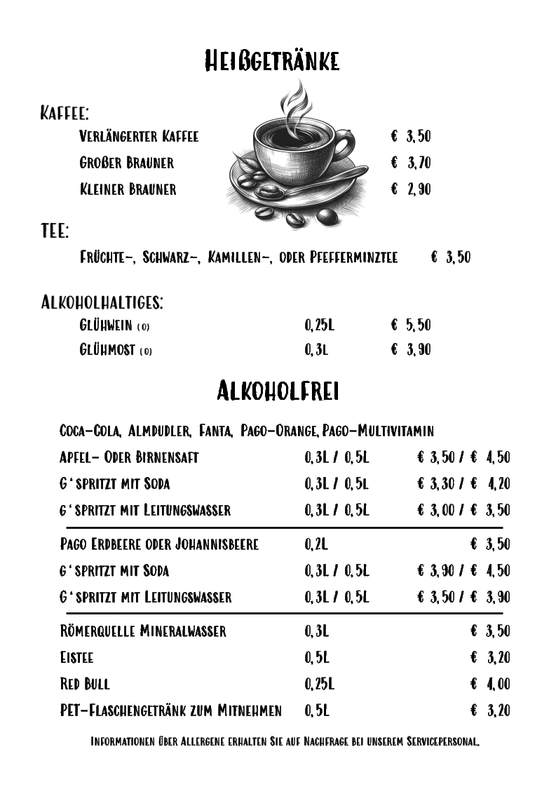 Speisekarte, Gusenhütt'n OG