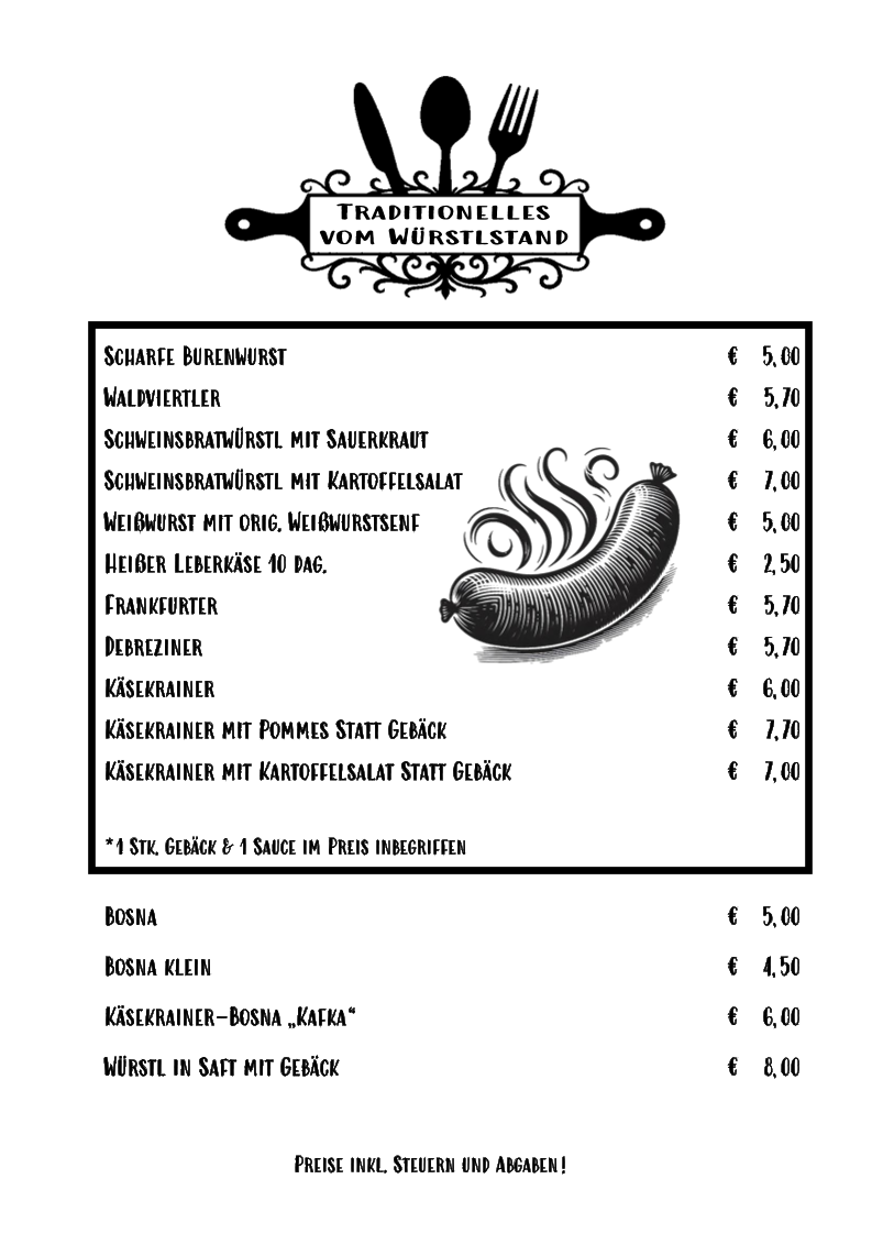 Speisekarte, Gusenhütt'n OG