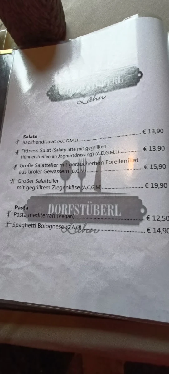 Speisekarte, Restaurant Dorfstüberl Lähn | Bichlbach
