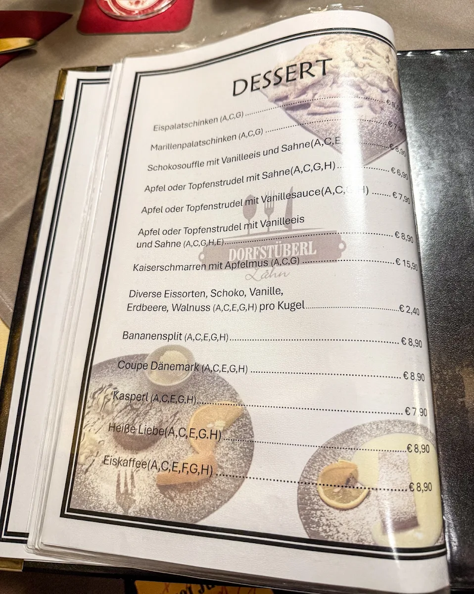 Speisekarte, Restaurant Dorfstüberl Lähn | Bichlbach