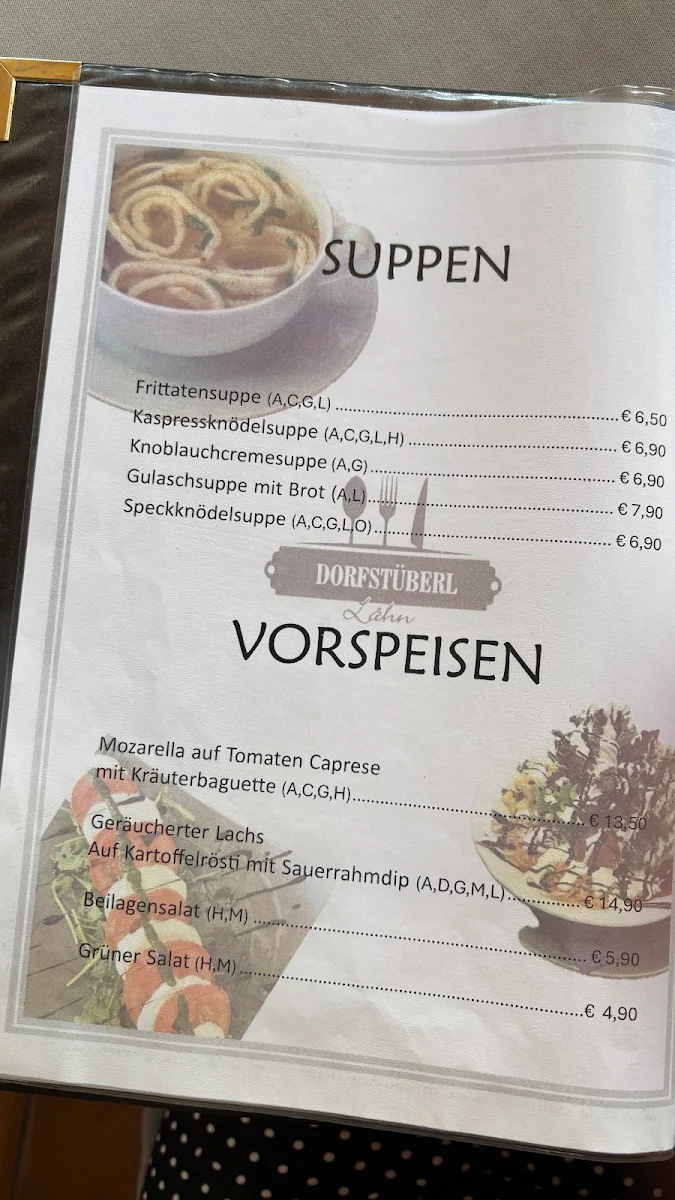 Speisekarte, Restaurant Dorfstüberl Lähn | Bichlbach