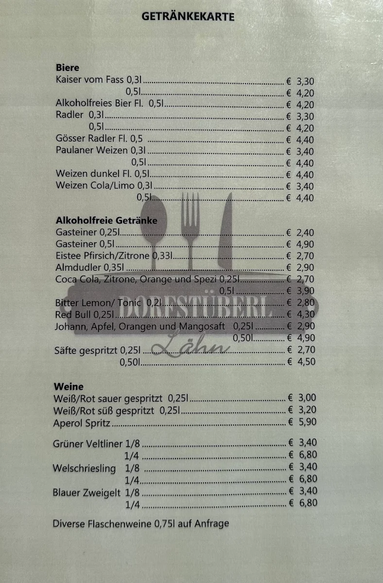 Speisekarte, Restaurant Dorfstüberl Lähn | Bichlbach