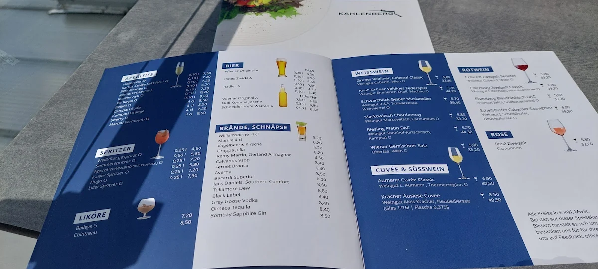 Speisekarte, Skyline Lounge Restaurant Kahlenberg