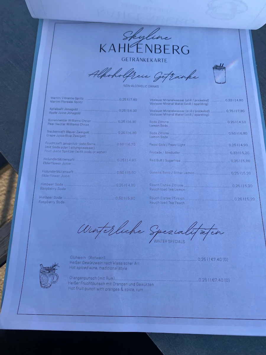 Speisekarte, Skyline Lounge Restaurant Kahlenberg