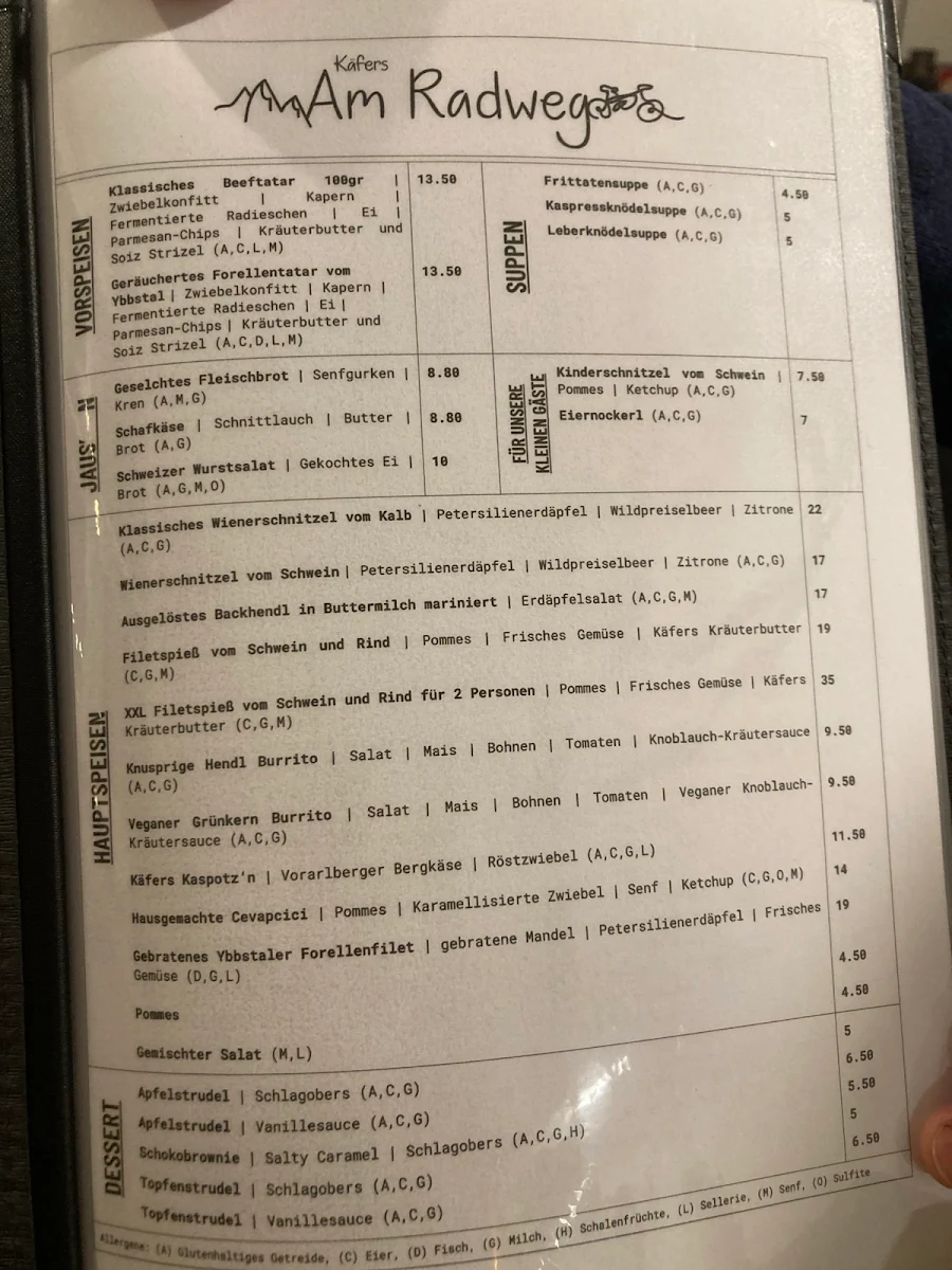 Speisekarte, Käfers am Radweg