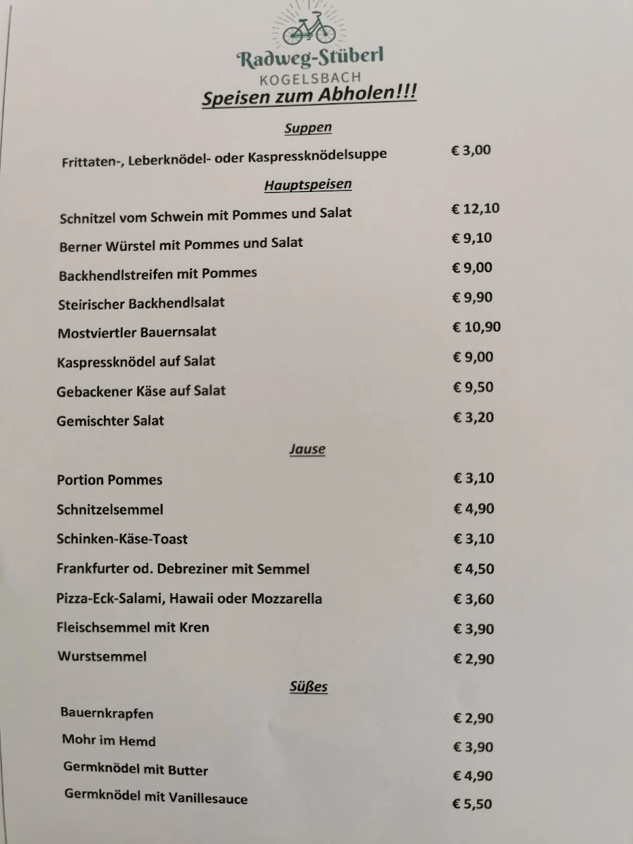 Speisekarte, Käfers am Radweg