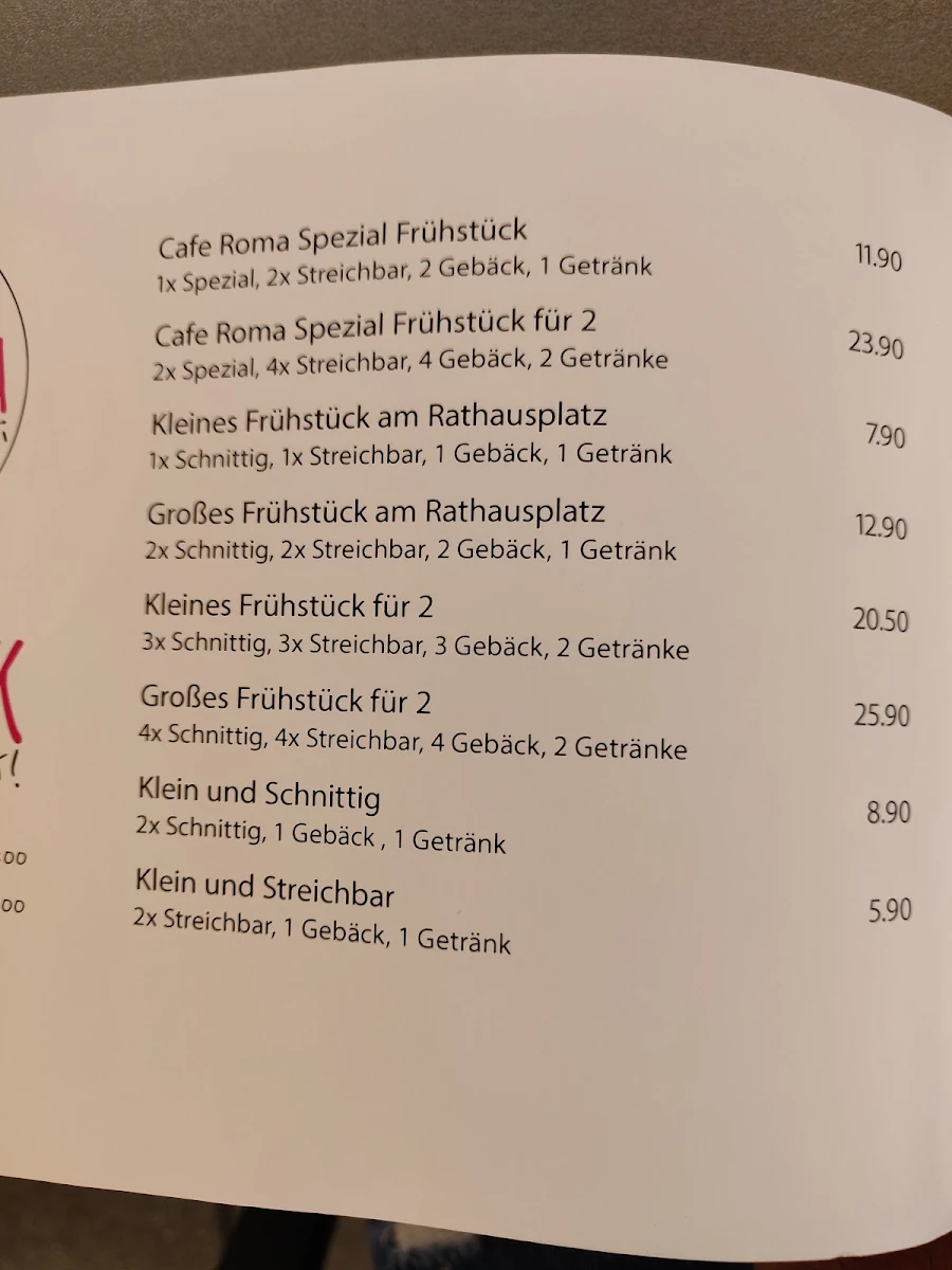 Speisekarte, Cafe Roma