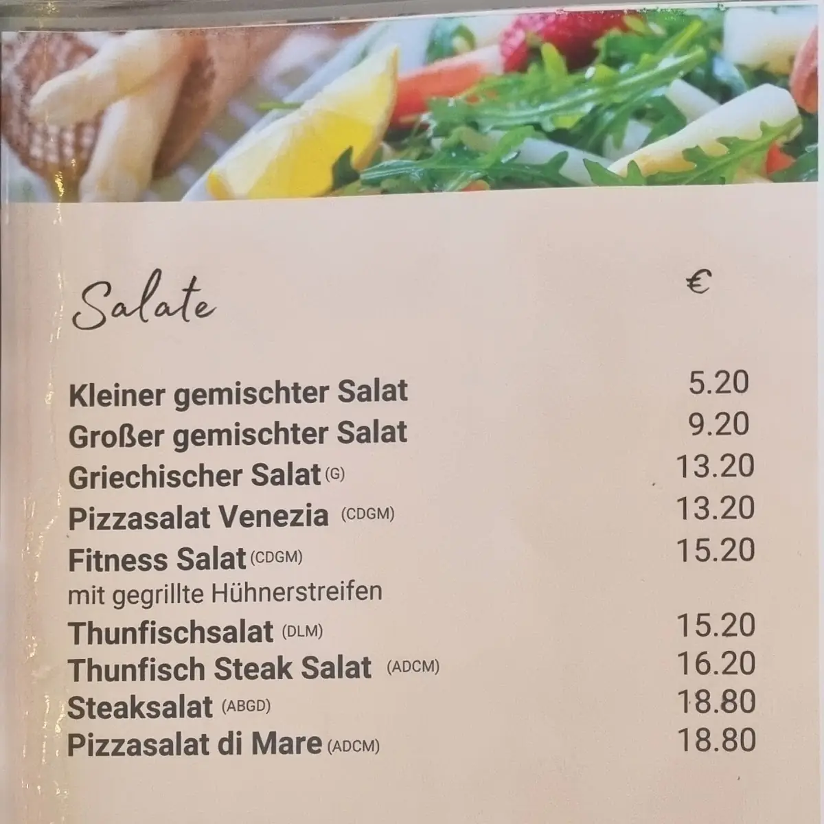 Speisekarte, Restaurant Pizzeria Venezia