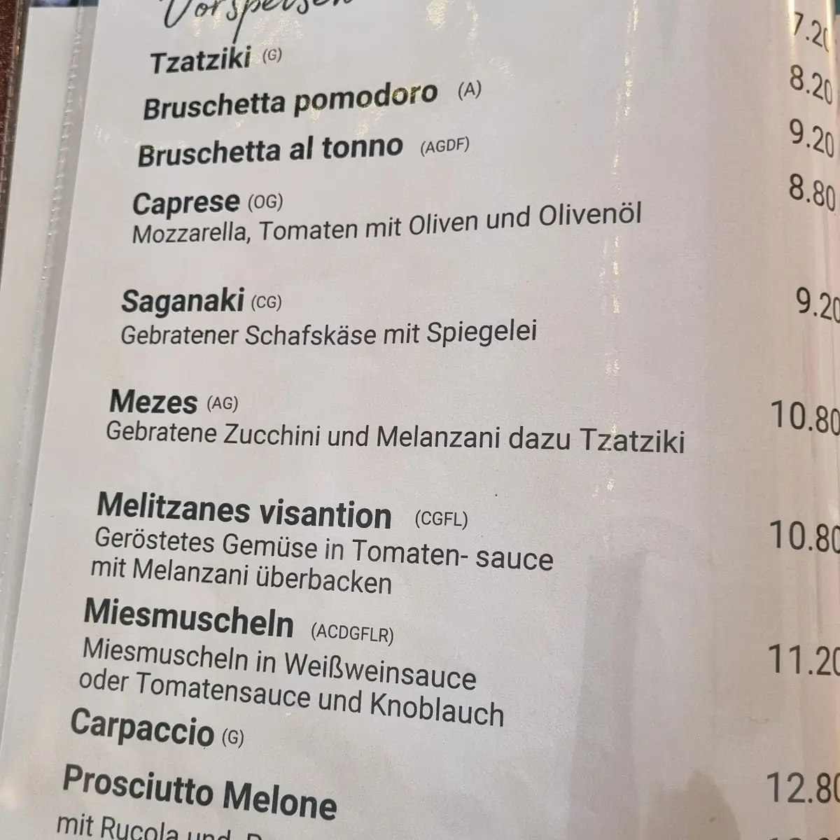 Speisekarte, Restaurant Pizzeria Venezia