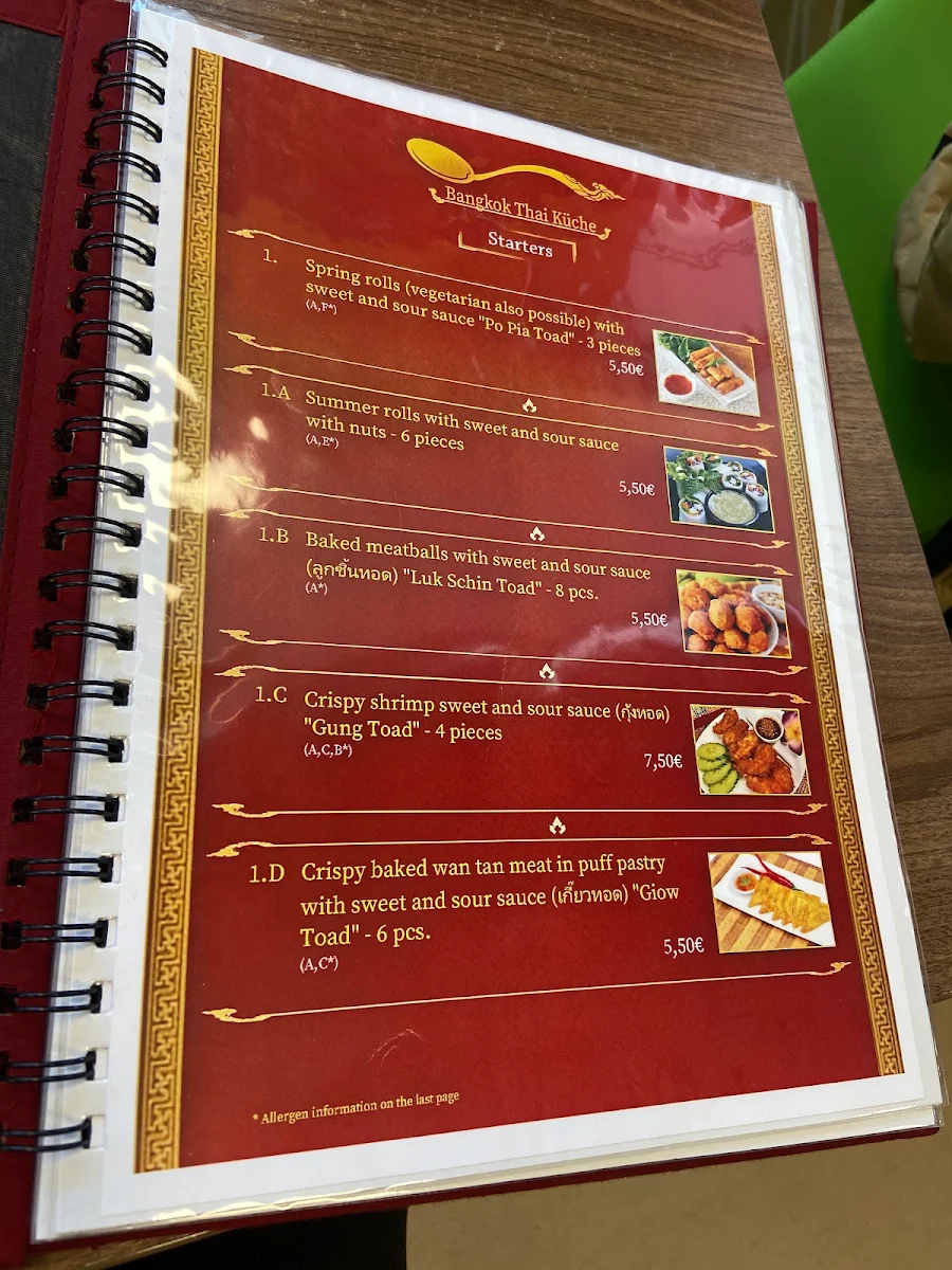 Speisekarte, Bangkok Thai Küche