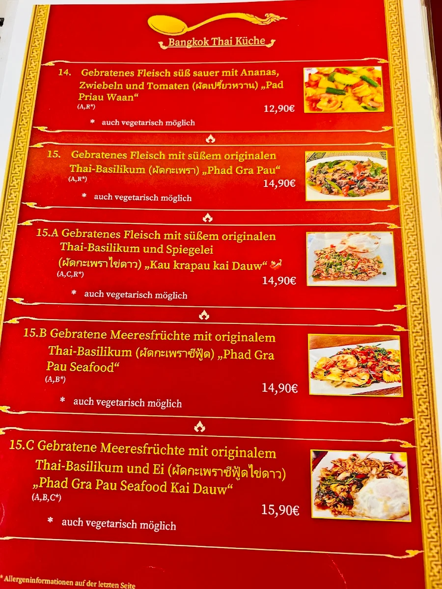 Speisekarte, Bangkok Thai Küche
