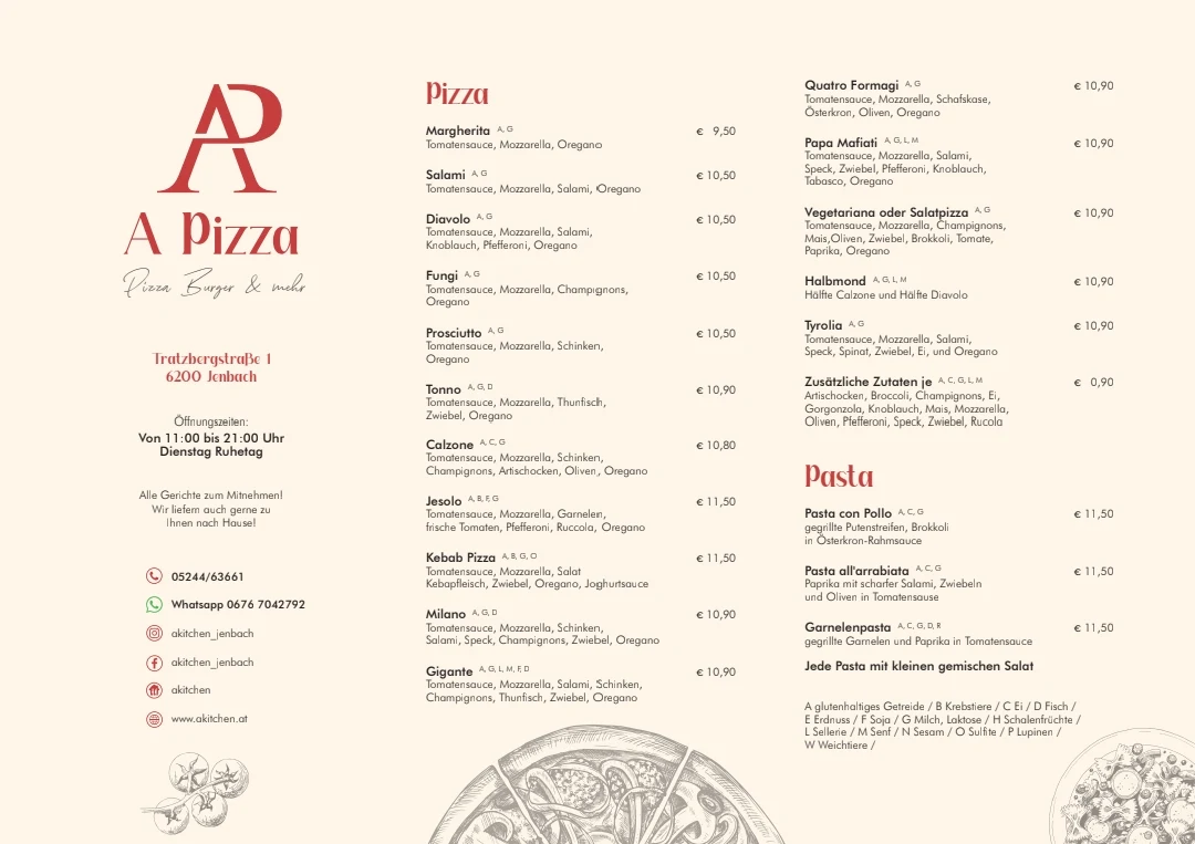 Speisekarte, A-Pizza Jenbach