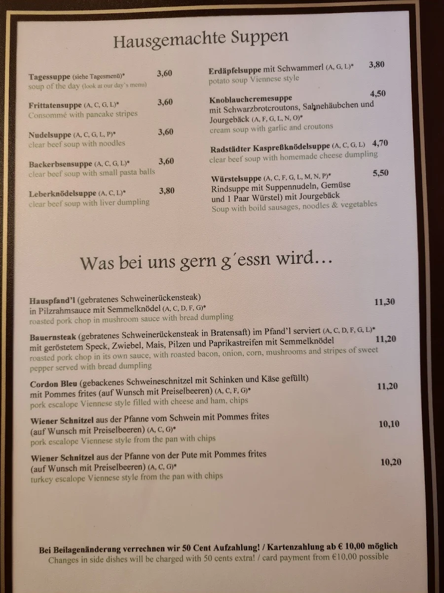 Speisekarte, Gasthof - Restaurant Löcker