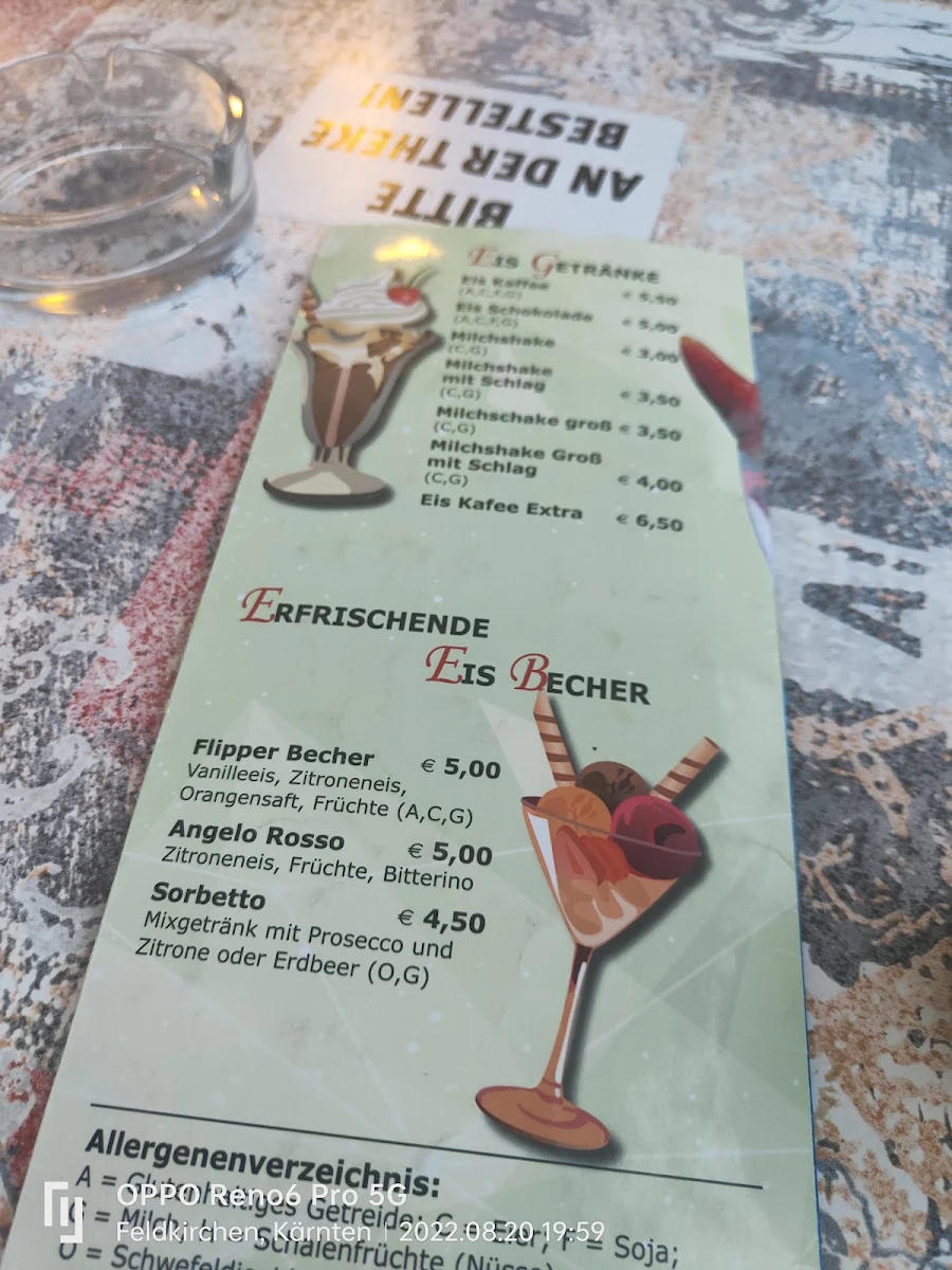 Speisekarte, Gelato Eisdielen Arno Mazzer KG