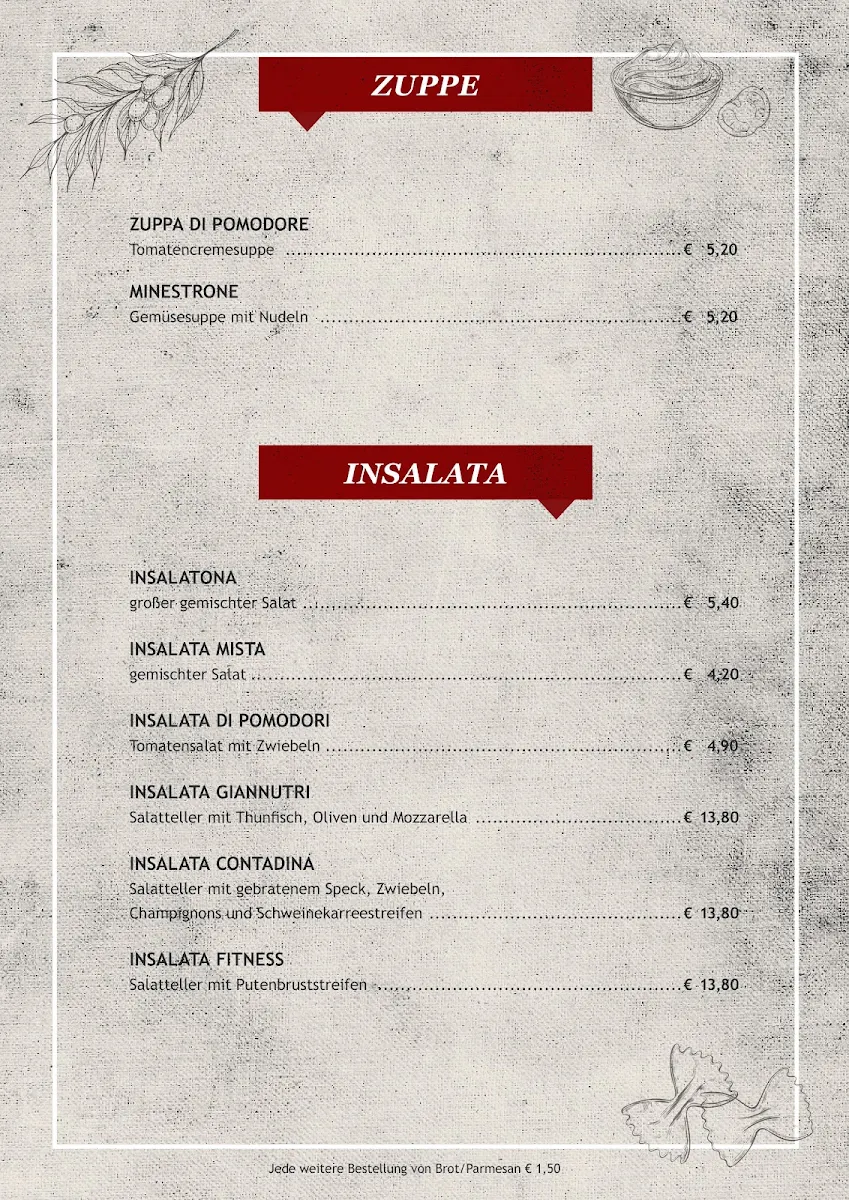 Speisekarte, Ristorante Pizzeria Pension "Zum kleinen Italiener"