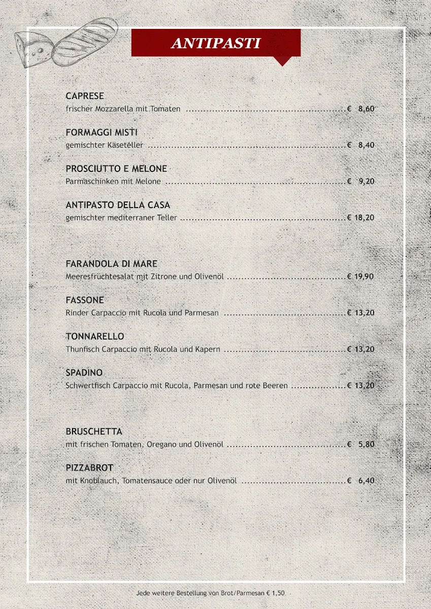Speisekarte, Ristorante Pizzeria Pension "Zum kleinen Italiener"