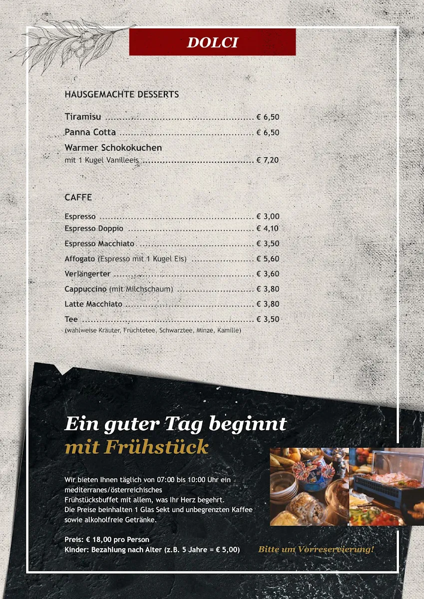 Speisekarte, Ristorante Pizzeria Pension "Zum kleinen Italiener"