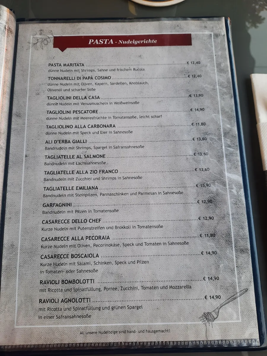 Speisekarte, Ristorante Pizzeria Pension "Zum kleinen Italiener"