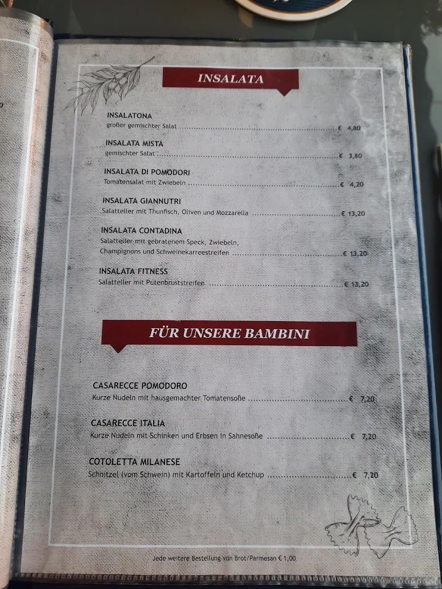 Speisekarte, Ristorante Pizzeria Pension "Zum kleinen Italiener"