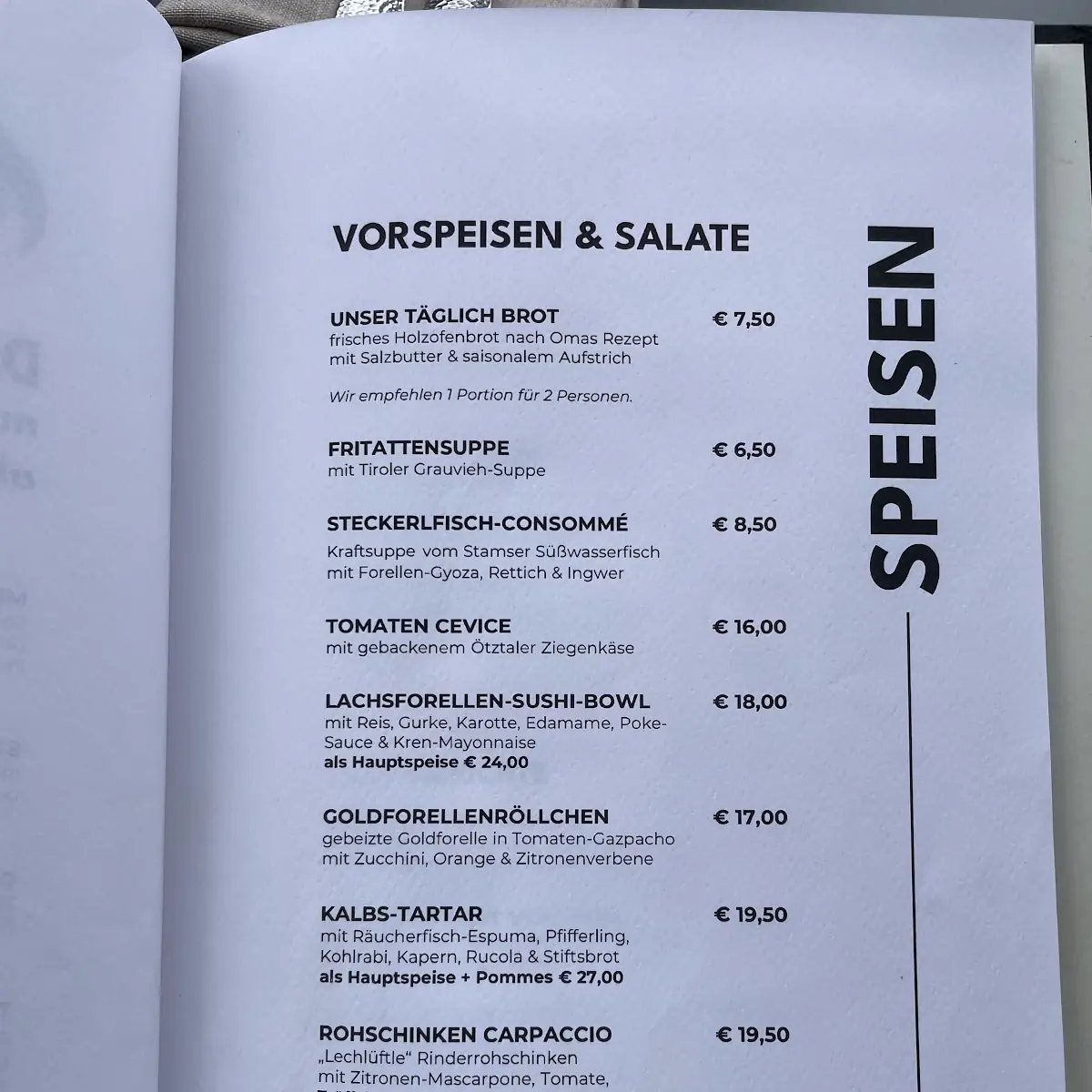 Speisekarte, Schwarzfischer Anglerzentrum & Restaurant