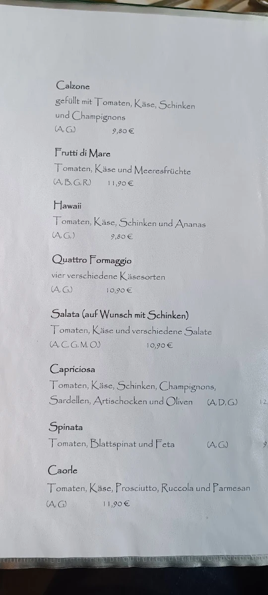 Speisekarte, Café Restaurant SAN MARINO