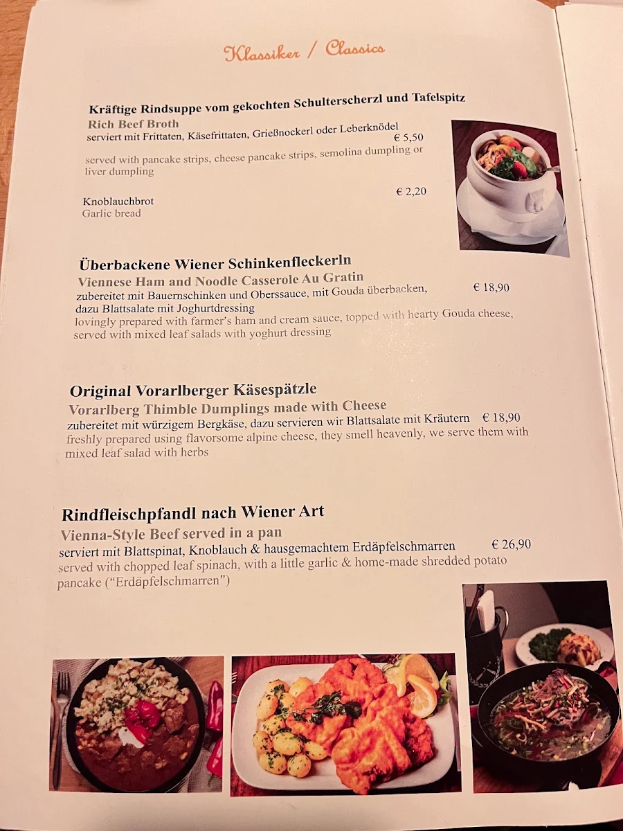 Speisekarte, Heindls Schmarren & Palatschinkenkuchl