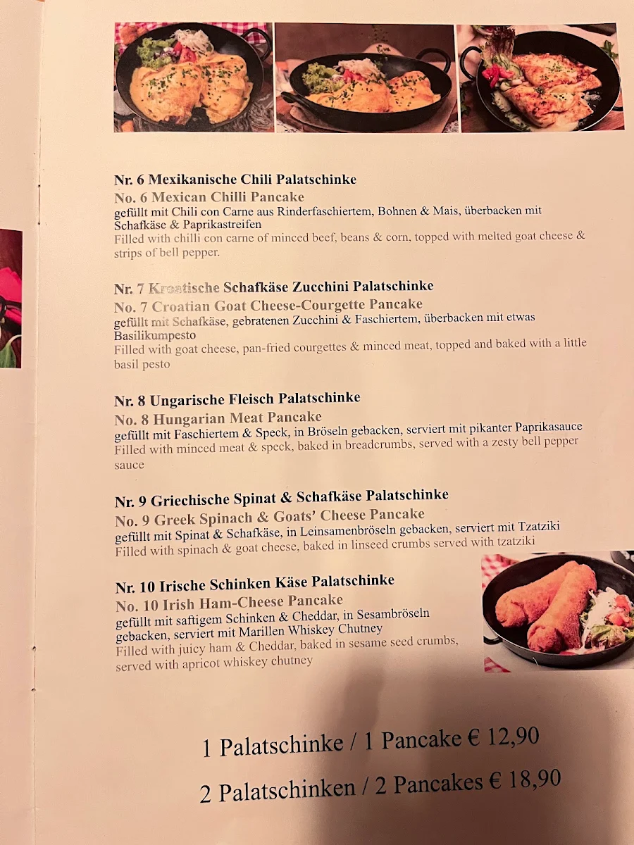 Speisekarte, Heindls Schmarren & Palatschinkenkuchl