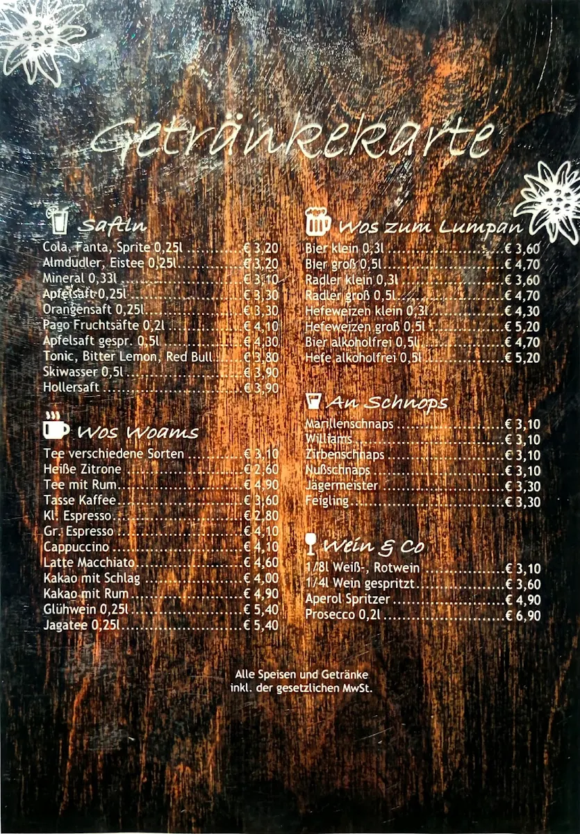 Speisekarte, Panorama Restaurant Schareck