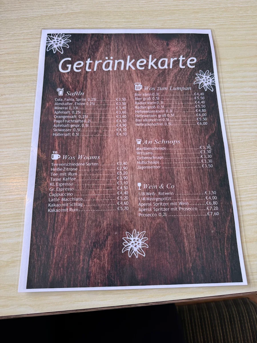 Speisekarte, Panorama Restaurant Schareck