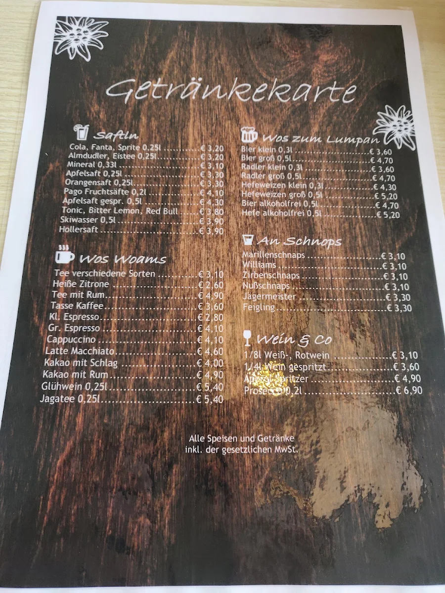 Speisekarte, Panorama Restaurant Schareck