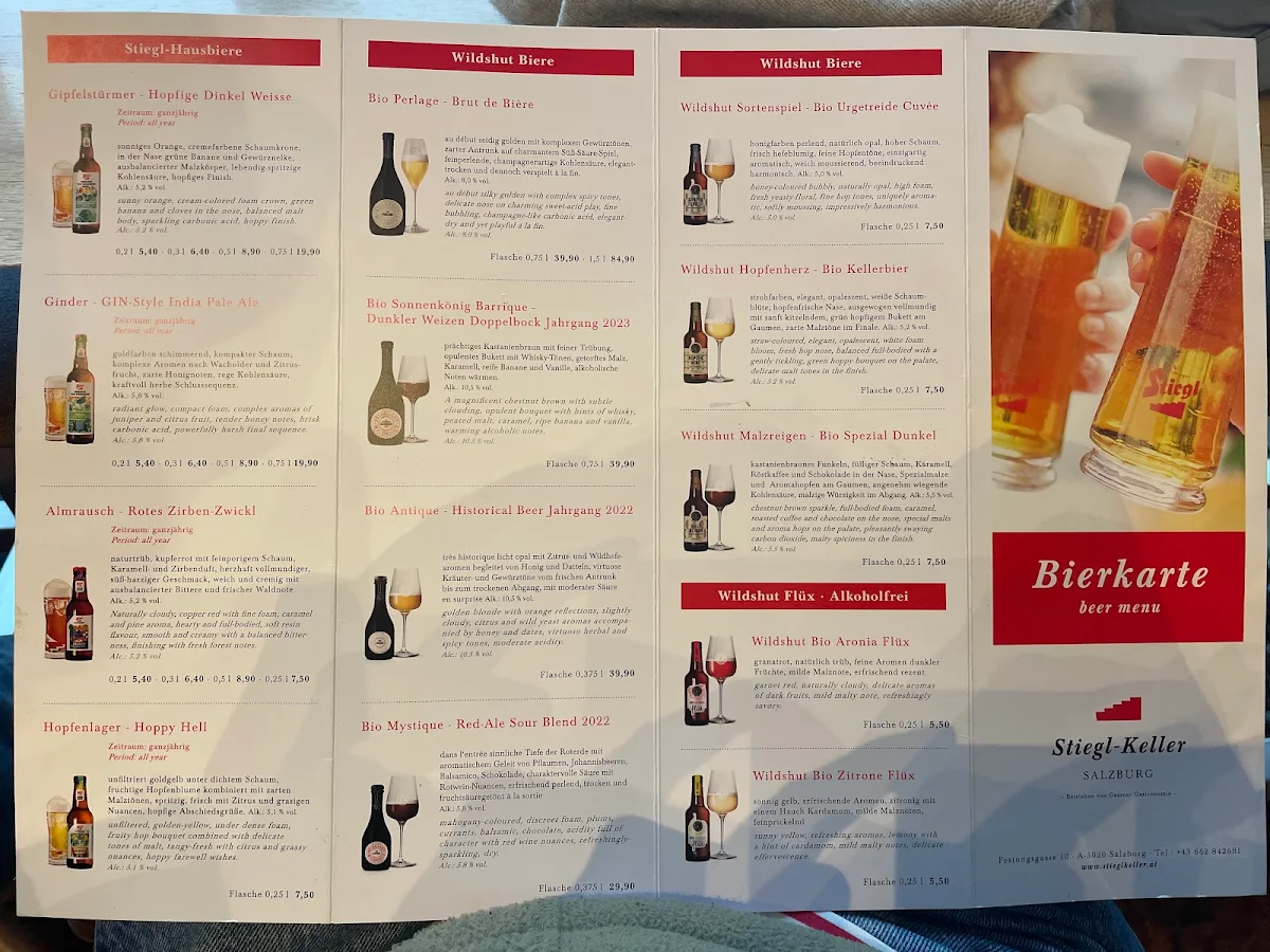 Speisekarte, Restaurant Stiegl-Keller