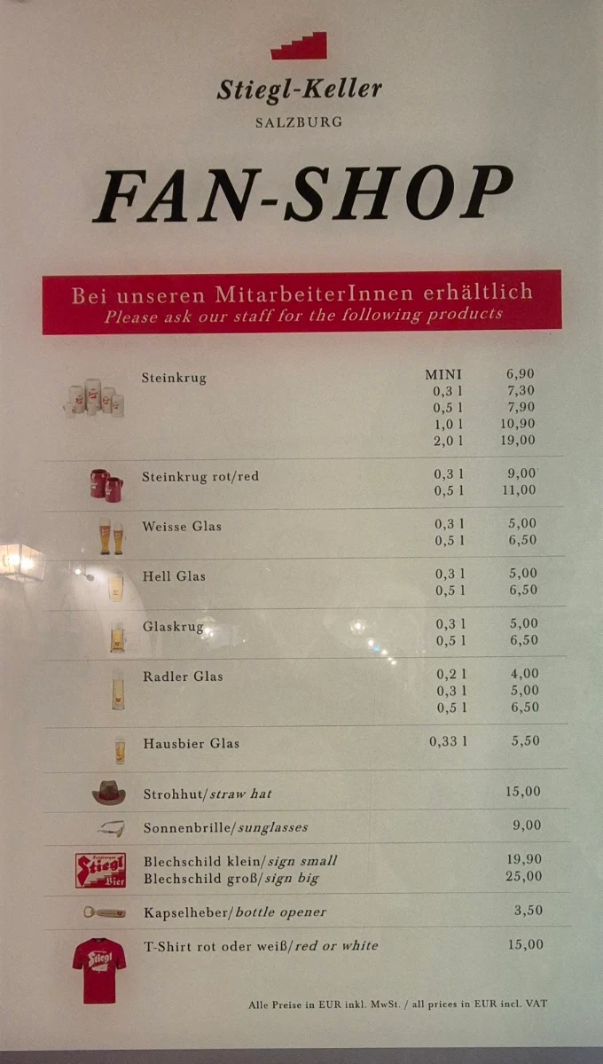 Speisekarte, Restaurant Stiegl-Keller
