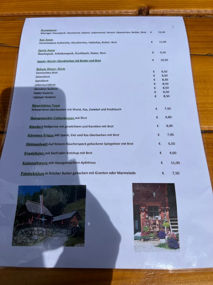 Speisekarte, Rieserhütte