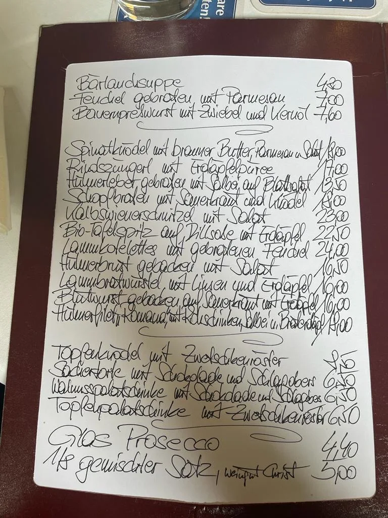 Speisekarte, Gasthaus Ubl
