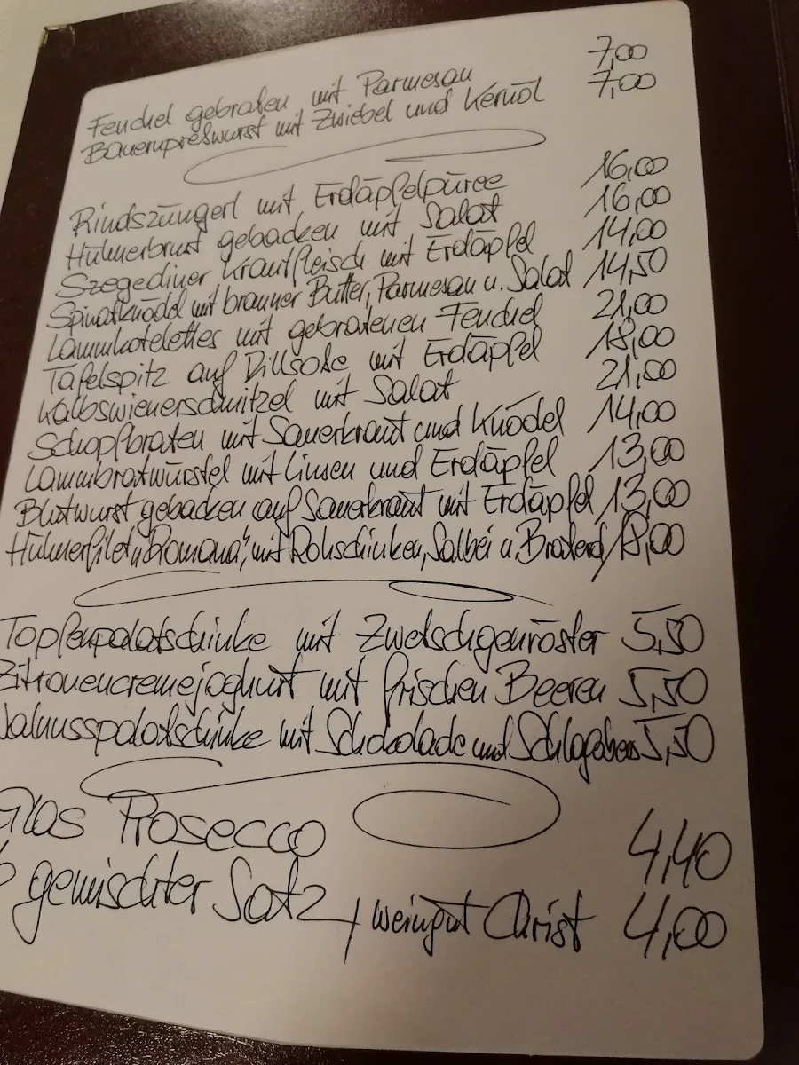 Speisekarte, Gasthaus Ubl