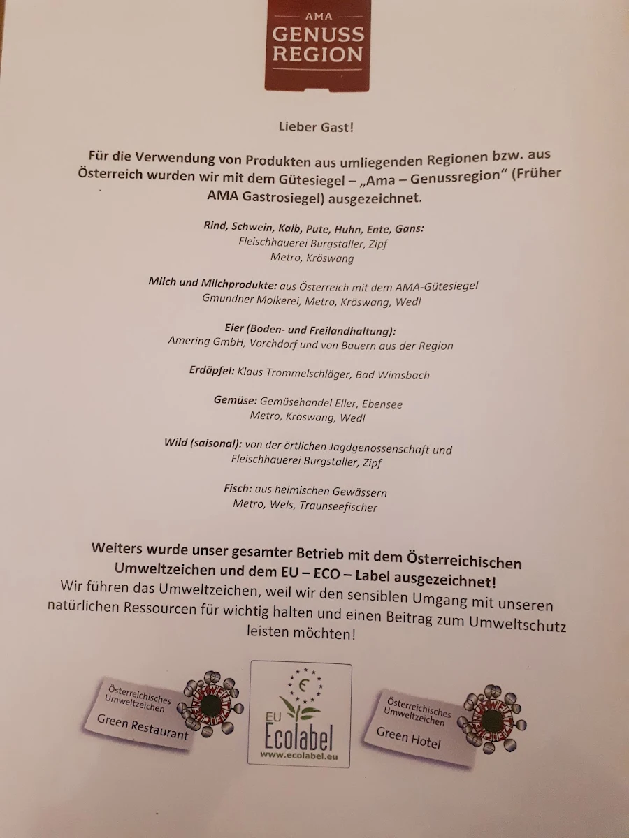 Speisekarte, Restaurant zur Post