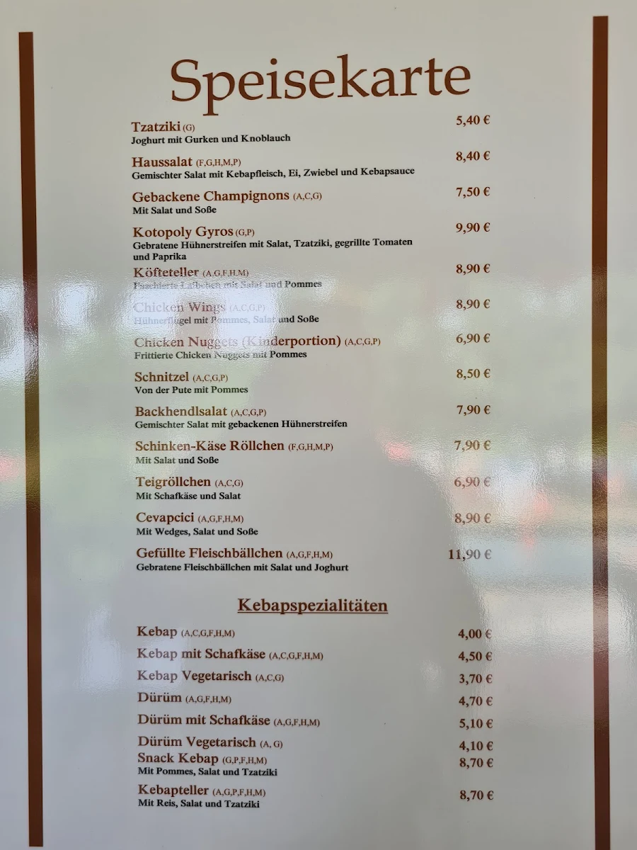 Speisekarte, Barena Pizzeria