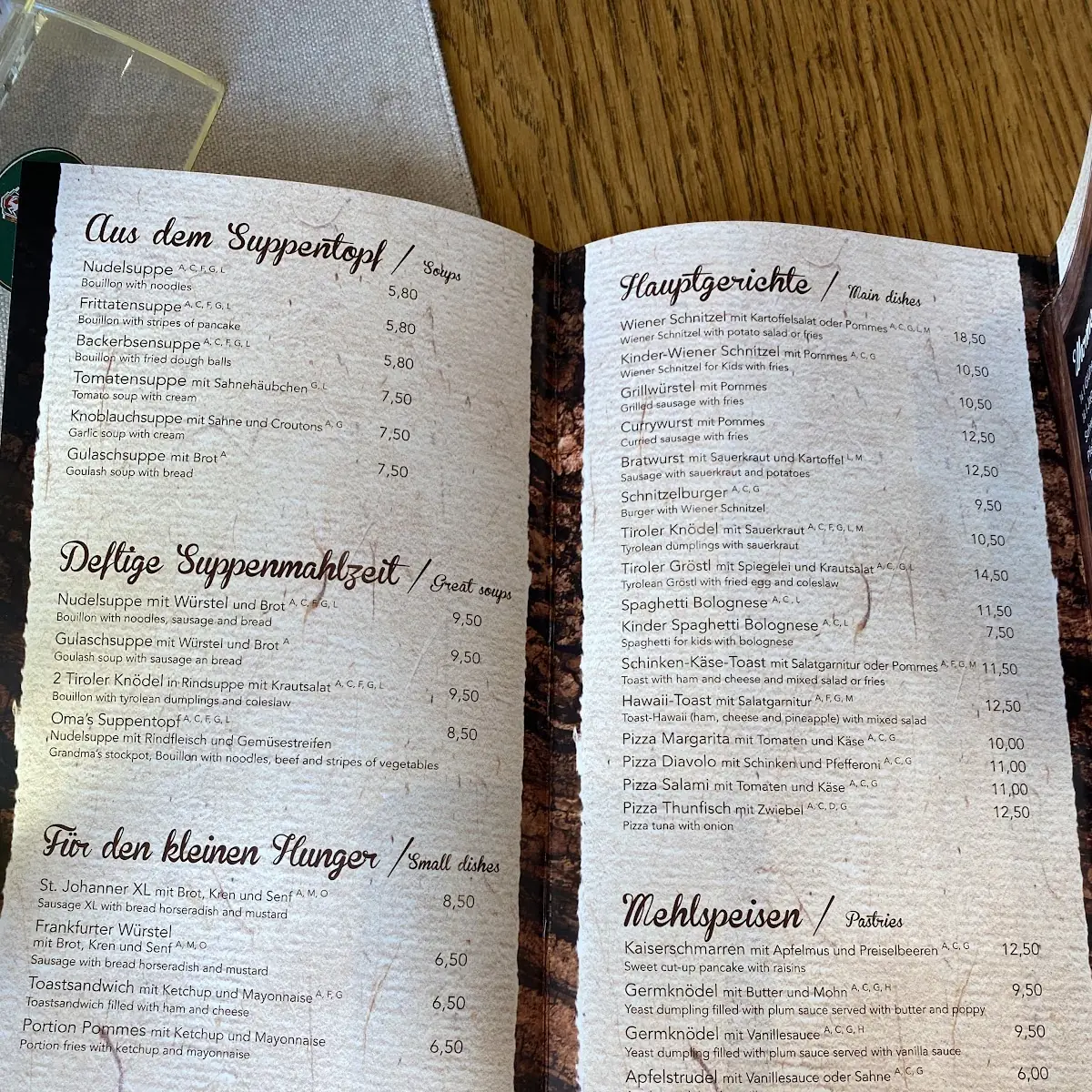 Speisekarte, Restaurant Liftcafe Heisn