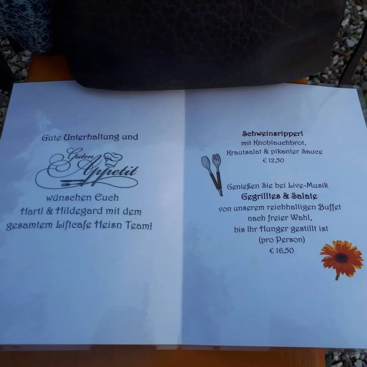 Speisekarte, Restaurant Liftcafe Heisn