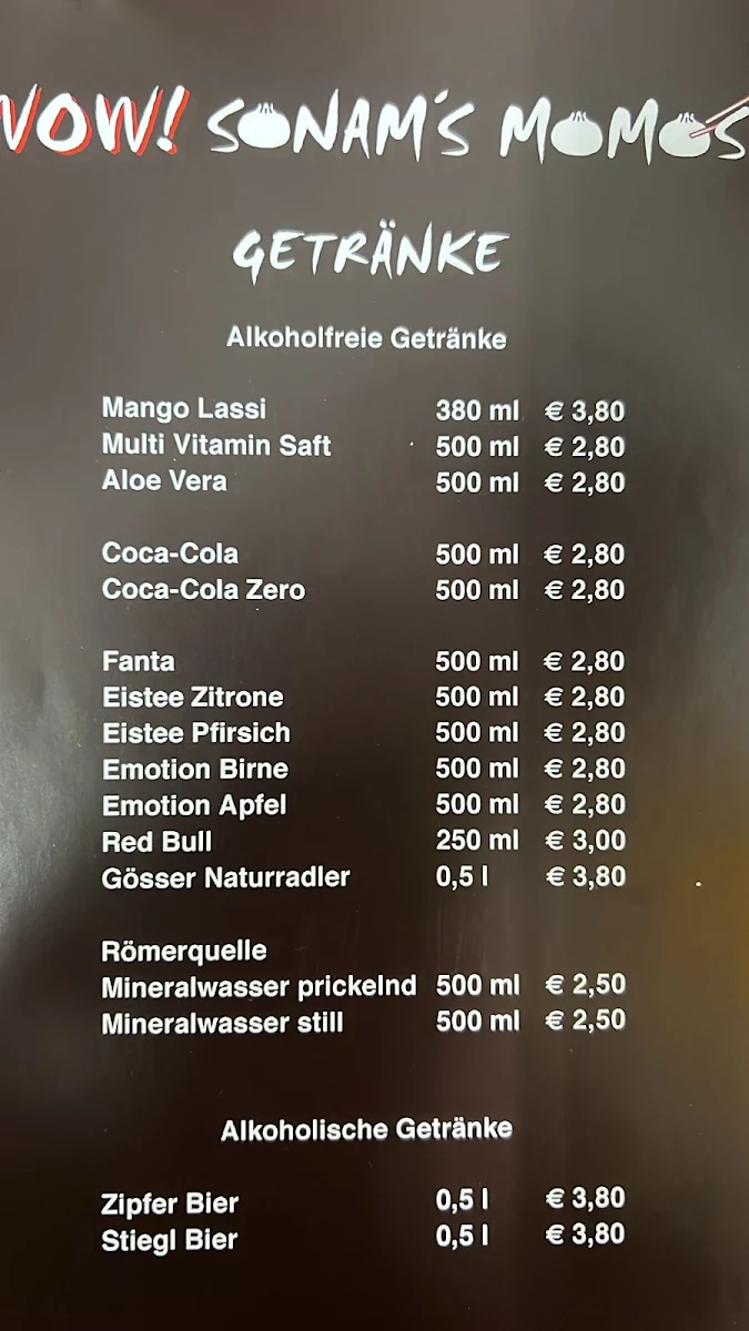 Speisekarte, WOW! SONAM'S MOMO'S
