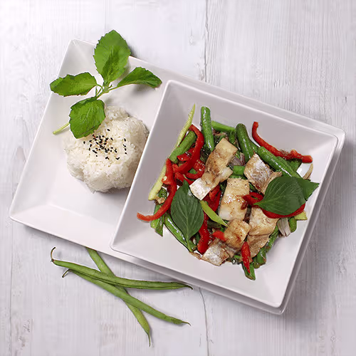 Pad Krapao Plah Fischfilet
