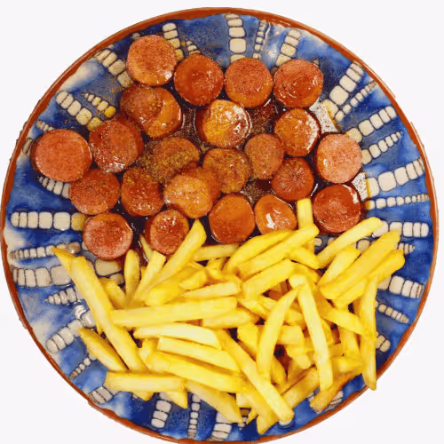 Curry Wurst mit Pommes frites