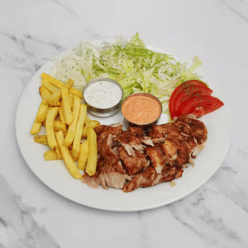 Kebap Teller mit Pommes frites und Salat