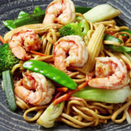 Gebratene Nudeln mit Shrimps