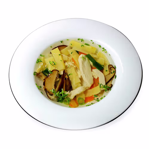 Hühnersuppe mit Bambus und Pilzen