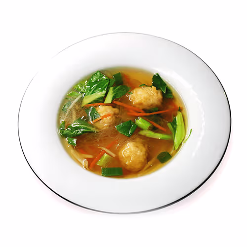 Hühnerfleischbällchensuppe mit Glasnudeln
