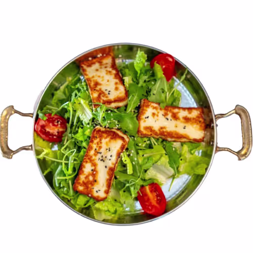 Gegrillte Halloumikäse Auf Verschiedenen Blattsalat
