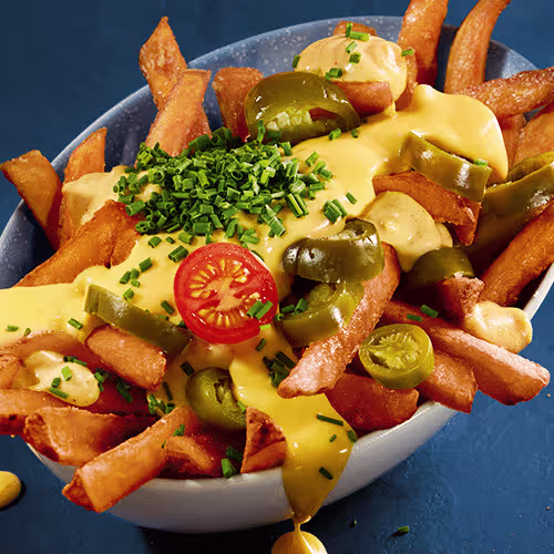 Chili Cheddar Süsskartoffel-Fritten